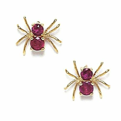 #ad 14K Solid Yellow Gold Ruby July Birthstone Spider Push Stud Earrings $265.35