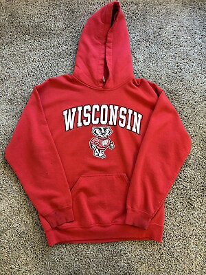 #ad Gildan Hoodie Sweatshirt Wisconsin Badgers Mascot Mens Athletics Size Medium Red $19.99