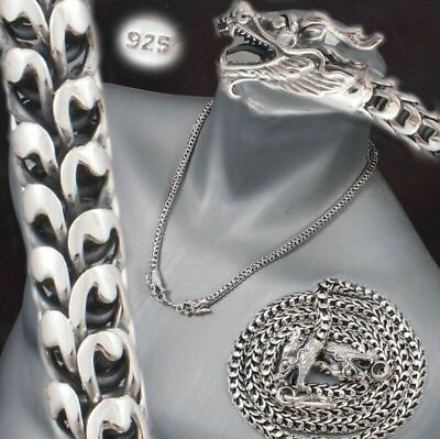 #ad 2 HEAD DRAGON SCALE MENS NECKLACE CHAIN 925 STERLING SILVER 20 24 26 28quot; $186.00