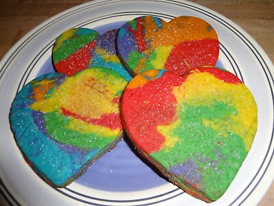#ad VIBRANT HOMEMADE RAINBOW PRIDE TIE DYE HEART SHAPED SUGAR COOKIES WITH CHOICES $68.21
