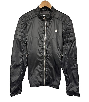 #ad G Star Raw Men#x27;s Size L Full Zip Suzaki SP Motorcycle Jacket Black Polyester euc $118.87