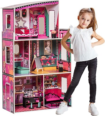 #ad ROBOTIME Wooden Dollhouse Large Dreamhouse with Furniture Girls Play House Villa $89.99