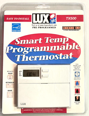 #ad Lux TX500 Smart Temp Programmable Thermostat For Heat amp; Heat Cool New In Package $64.99