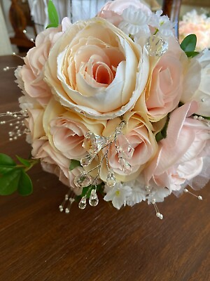 #ad Bridal Wedding Bouquet silk gold rose magnolias rhinestone and pearl $38.99