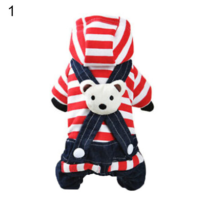 #ad Pet Dog Striped Jeans Jumpsuits Hoodie Coat Jacket Overalls Clothes Apparel 79 $9.91