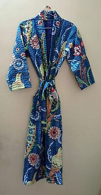 #ad Indian Cotton Handmade Robe Kantha Kimono Long Dress Jacket Night Wear Printed $43.66