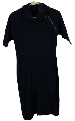 #ad Ellen Tracy Womens S Black Mock Neck Zip Collar Short Sleeve Knit Dress $16.02