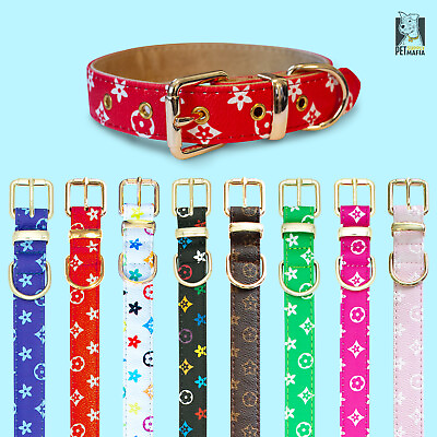 #ad Luxury Leather Designer Dog Collar In XS S M L XL Optional Leash Available $12.99