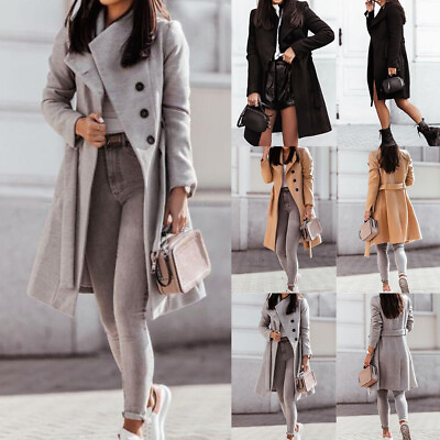 #ad Women Lapel Long Sleeve Overcoat Outwear Casual Winter Warm Trench Coats Jackets $31.69