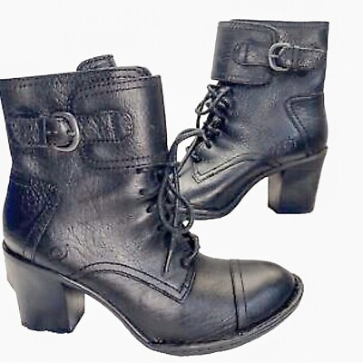 #ad Born Lace Up Leather Ankle Boots Black $48.00