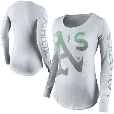 #ad Nike Women#x27;s Oakland Athletics Fade 1.5 Long Sleeve Scoop Neck Top Gray $29.99