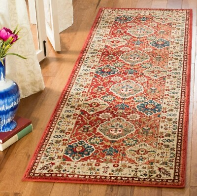 #ad Traditional Oriental 2x8 Runner Rug Medallion Fringe Carpet Lauren Ralph Red New $158.40