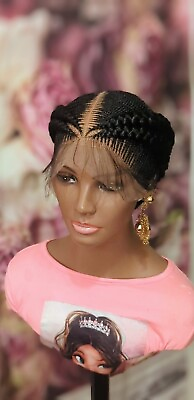 #ad Handmade neat Black colored full Lace Conrow wig.  $150.00
