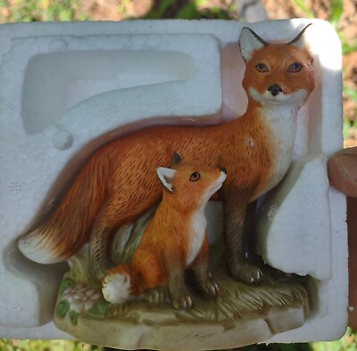 #ad Vintage HOMCO Red Fox Figurine Mom and Pup Home Interior #1417 $19.99