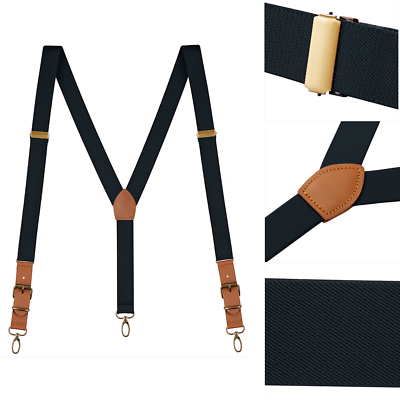 #ad Men#x27;s Y Back Suspenders Adjustable Elastic Y Shaped Hooks Pants Brace Solid NEW $8.99