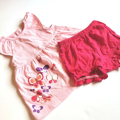 #ad Gymboree 18 24 mo Sunset Glow Pink Butterfly Set Top Bubble Shorts NWT 2016 $21.90