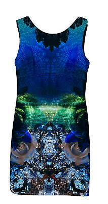 #ad Betsey Johnson kaleidoscope Reptile Floral Blue Sleeveless Cut Out Dress Sz 2 $29.99