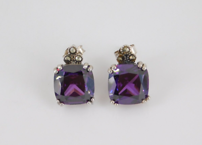 #ad 925 Sterling Silver Purple CZ Earrings $14.99
