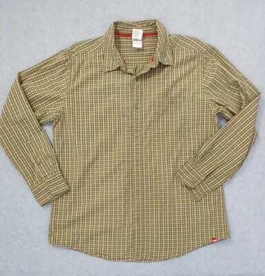 #ad The North Face Shirt Men#x27;s Large Long Sleeve Brown Green Micro Plaid $24.99