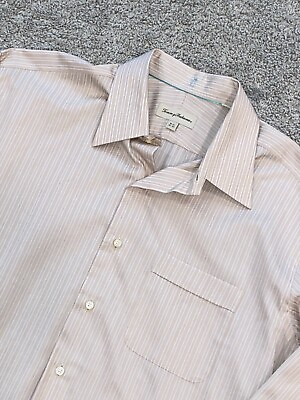 #ad Tommy Bahama Button Up Shirt Mens Size 16.5 32 33 Beige Long Sleeve Striped $18.00