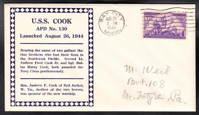 #ad WWII High Speed Transport USS COOK APD 130 LAUNCHING Naval Cover C2275 $3.95