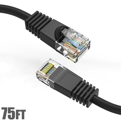 #ad 75FT Cat5E RJ45 Ethernet LAN Network UTP Snagless Patch Cable Pure Copper Black $36.62