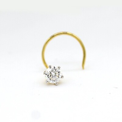 #ad 3mm Simulated Round Diamond Solitaire Nose Body Pin Ring 10K Yellow Gold Over $34.40
