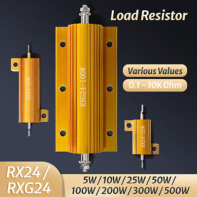 #ad 5W 500W Golden Aluminium Load Resistor Wirewound Various Values 0.1 10K Ohm $2.55