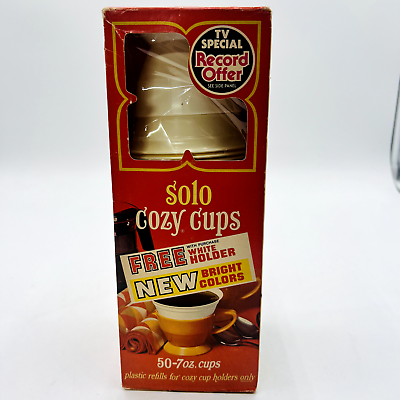 #ad New Sealed Vintage White Solo Cozy Cup Refills Box 50 7 Oz and Cup Holder Retro $14.99