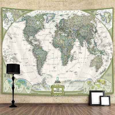 #ad Extra Large Tapestry Wall Hanging Vintage Green World Map Globe Fabric Art $13.36