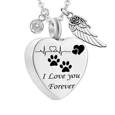 Charms Urn Necklace for Ashes Pet Dog Paw Prints Heart Necklace Stainless Steel $21.84