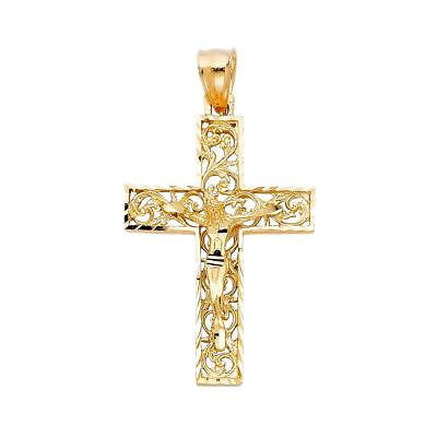 #ad 14K Real Yellow Gold Jesus Crucifix Cross Religious Pendant Cross For Woman Men $330.37