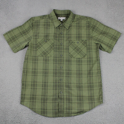 #ad Orvis Shirt Men#x27;s Size M Green Tech Plaid Button Up Regular Fit Short Sleeve $8.97