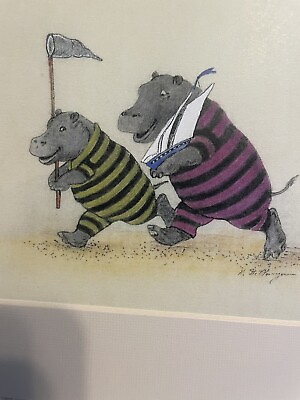 #ad Hippopotamus Hippo Drawing 8x10 Nursery Picture Matting $11.99