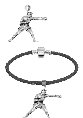 Boxer charm on a silver Faux Leather Snake Bracelet or charm ppsp14 GBP 8.95