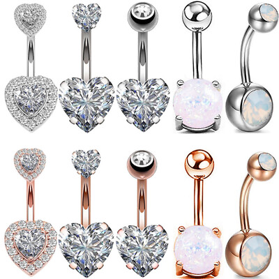 #ad Opal CZ Belly Button Ring Surgical Steel Navel Bar Barbells Body Piercing 14G $3.99