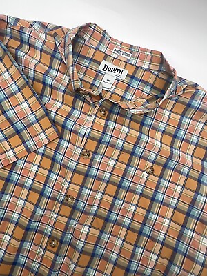 #ad Duluth Trading Co Untucked Orange Plaid Mens 3XL Relaxed Fit Button Shirt S S $23.97