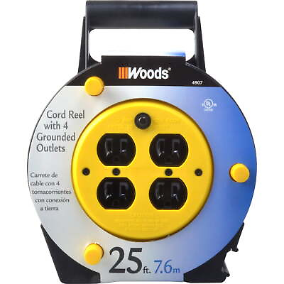 #ad 16 3 25#x27; Black Yellow SJTW Extension Cord Reel with 4 Outlets $18.96