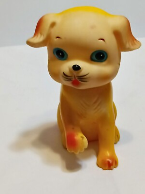 #ad Vintage Rubber Squeaky Toy Puppy Dog Sitting Head turns 5 inches $7.00
