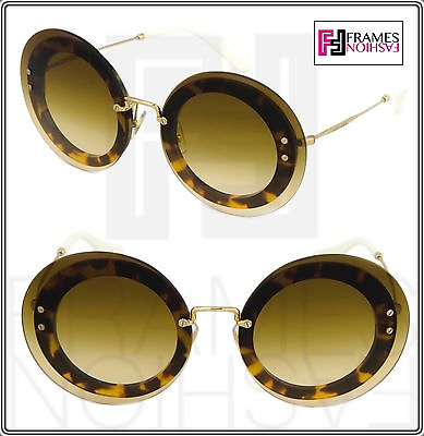 #ad MIU MIU REVEAL 10R White Brown Havana Gold Round Sunglasses MU10RS $164.88