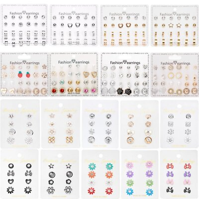 #ad Wholesale 4 12 Earrings Set Rhinestone Crystal Pearl Women Stud Party Jewelry $1.46
