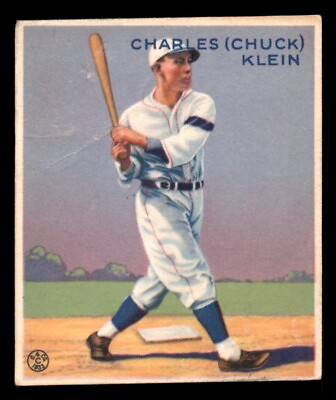 #ad 1933 Goudey Chuck Klein Rookie RC #128 GD poss trimmed Baseball Card R319 $142.54