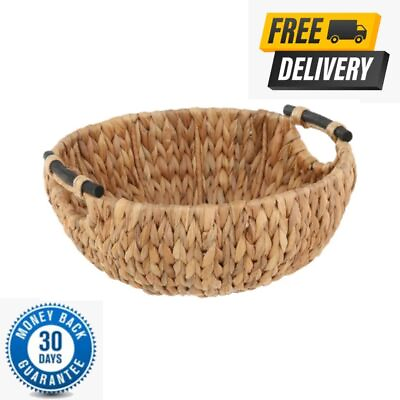 #ad Natural Woven Water Hyacinth Decorative Bowl with Wooden Handles $17.99