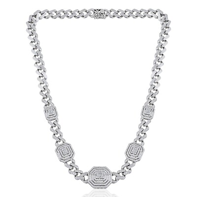 #ad H SI Baguette Diamond Charm Bridal Wedding Necklace 14k White Solid Gold 4.00 Ct $8583.30