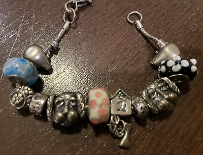 #ad Dog pet theme Lots Of Charms bracelet Dangling Paws Silver Bead Old $9.99