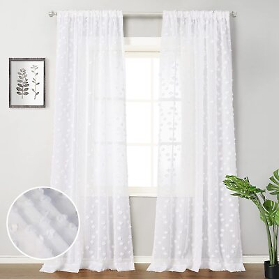 #ad MYSKY HOME Pom Pom White Sheer Curtains for Living Room Bedroom Light Filteri... $16.52
