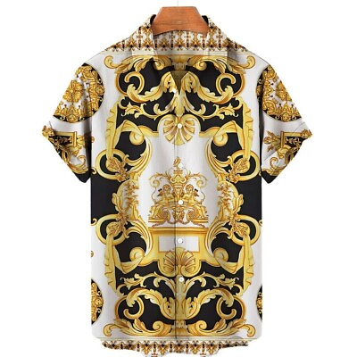 #ad New Men Button Down Short Sleeve Casual Hawaiian Shirt 3D Print All Sizes $26.99
