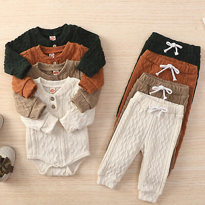 #ad Winter Baby Girls Boys Long Sleeve Solid Thickened Warm Romper Tops Pants 2PCS $17.99