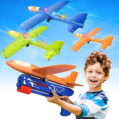 #ad 3 Pack Airplane Launcher Toys 13.2#x27;#x27; LED Foam Glider Catapult Plane Toy for Boy $48.99
