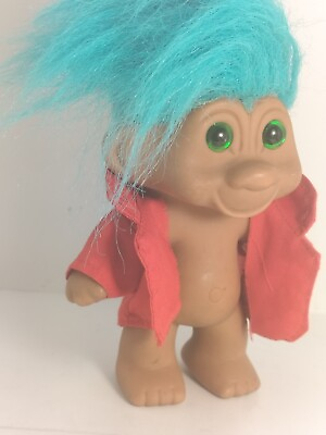 #ad Troll By Tamp;T 1991 Rare Green Eyes Blue Hair amp; Red Jacket $17.99